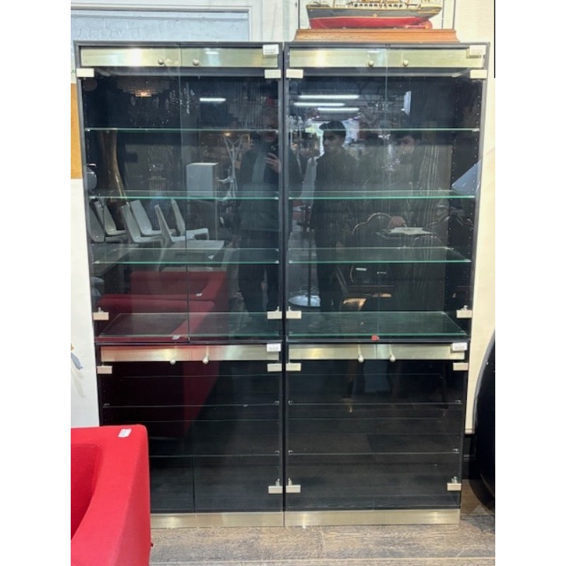 Vaisselier style année 80 brun 2 portes verre