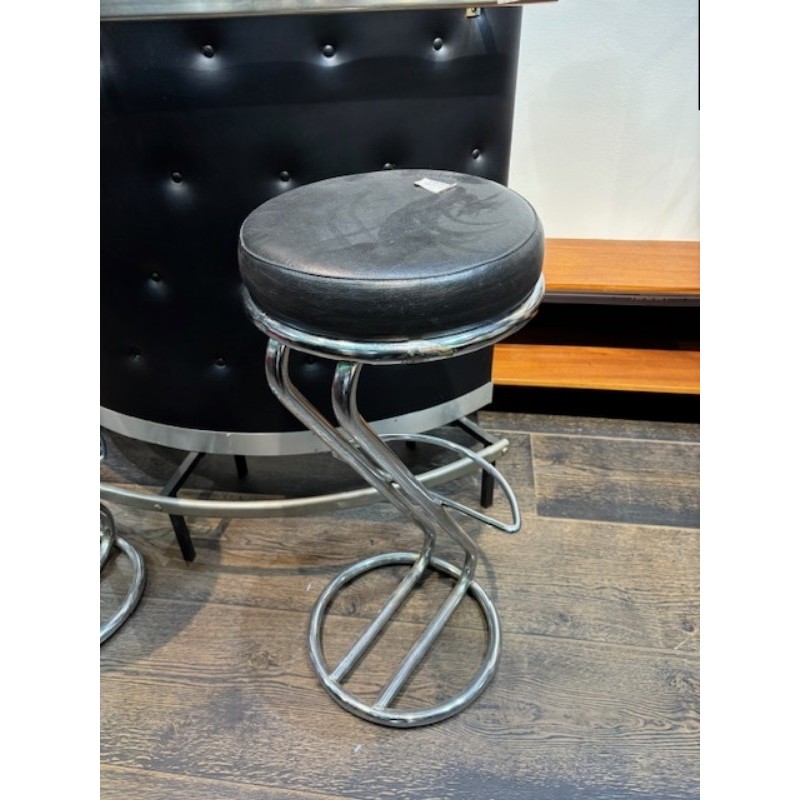 Tabouret de bar noir et chrome vintage paire
